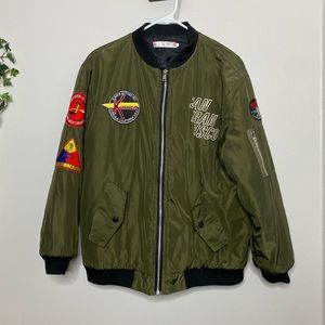 Oversized Bomber Jacket Army Green Size M